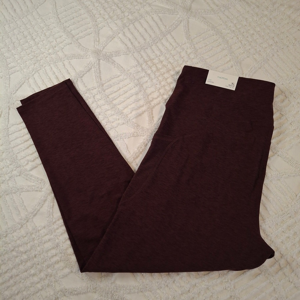 Maurices Womens XL Luxe Leggings Burgundy Space Dye High Rise Pockets Active NWT